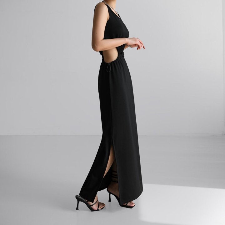 Cut-out Waist Detail with Elastic Loop Dress