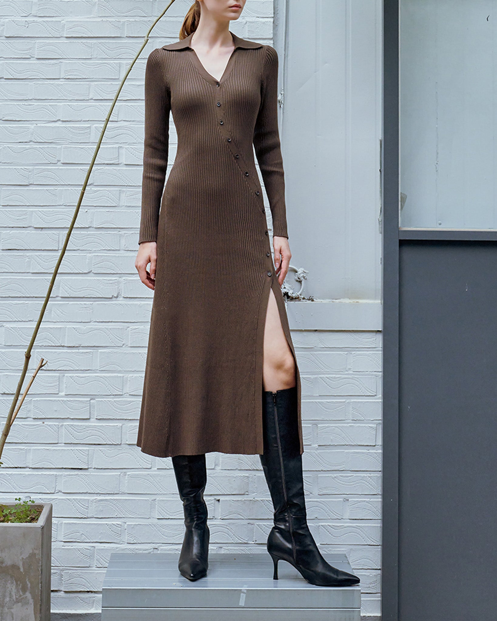 Ribbed Knit Dress (Ivory)