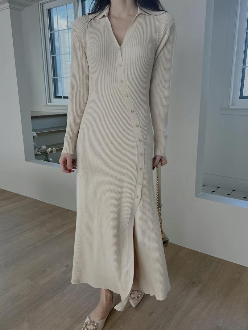 Ribbed Knit Dress (Ivory)